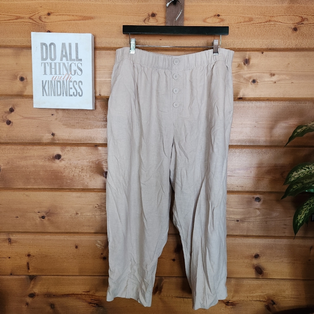 Loft High Rise Straight Linen Blend Pants Crop Capri Stretch Petite Sz XL X 24"